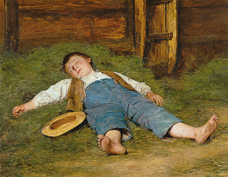 in Sleeping as Albert boy print hay. hand painted Anker art the - or