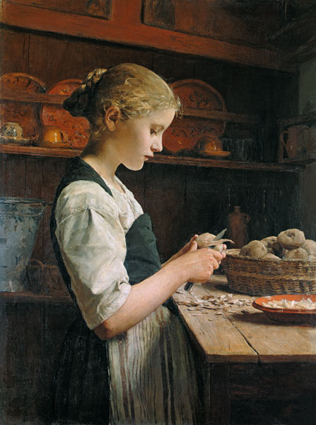 The small Kartoffelschälerin - Albert Anker as art print or hand painted  oil.
