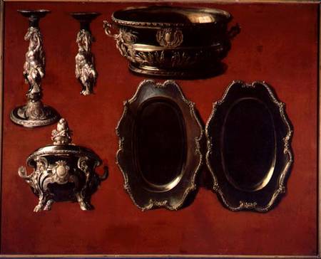 Painting of tureen, dishes and candlestick from Alexandre-François Desportes