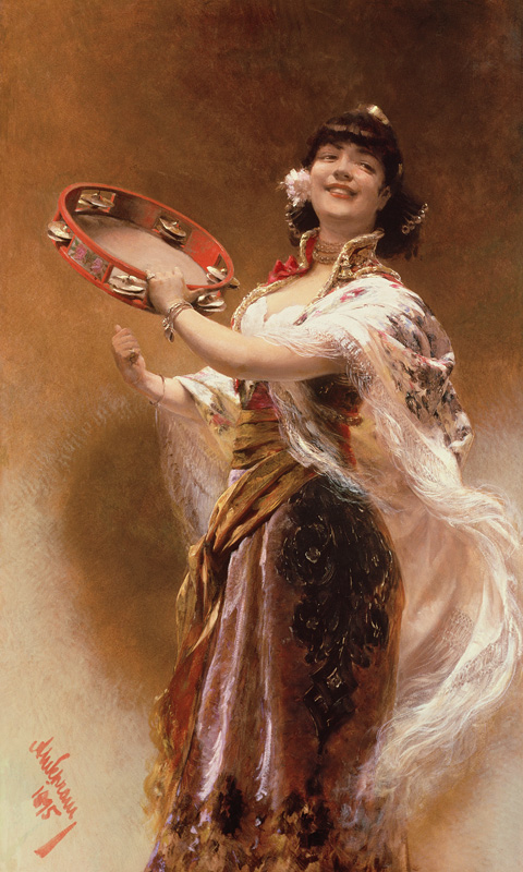 Gypsy Girl with a Tambourine - Alois Hans Schram as art print or hand  painted oil.