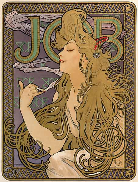 Poster for the cigarette brand job. - Alfons Mucha as art print or hand  painted oil.