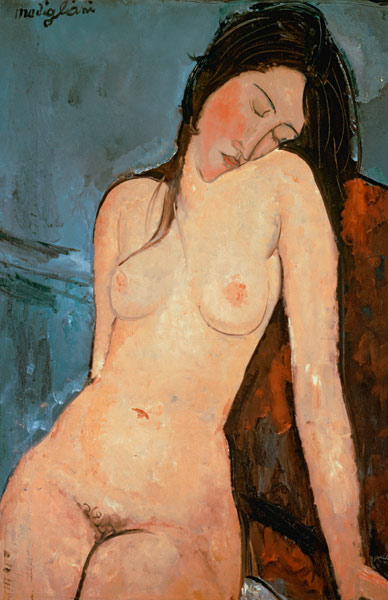 Detail of naked sitting woman from Amadeo Modigliani