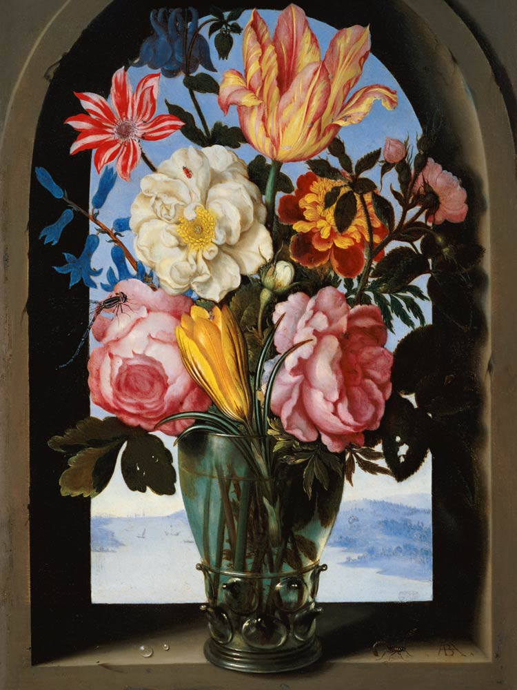Still life of flowers in a drinking glas - Ambrosius Bosschaert as art  print or hand painted oil.
