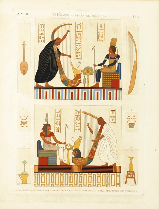 Paintings of two harpers in the tomb of Pharaoh Ramesses III in the Valley of the Kings. From "The D from Andre Dutertre