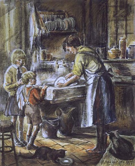 Helping with the Washing Up, 1975 (w/c and crayon)  from Anthea  Durose