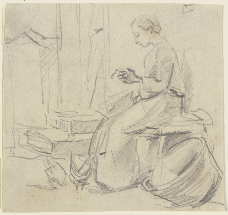 Sitting woman, seamstress from Anton Burger