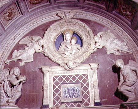 The Tomb of the Cardinal of Portugal, detail of the upper roundal of the Virgin and Child from Antonio Rossellino