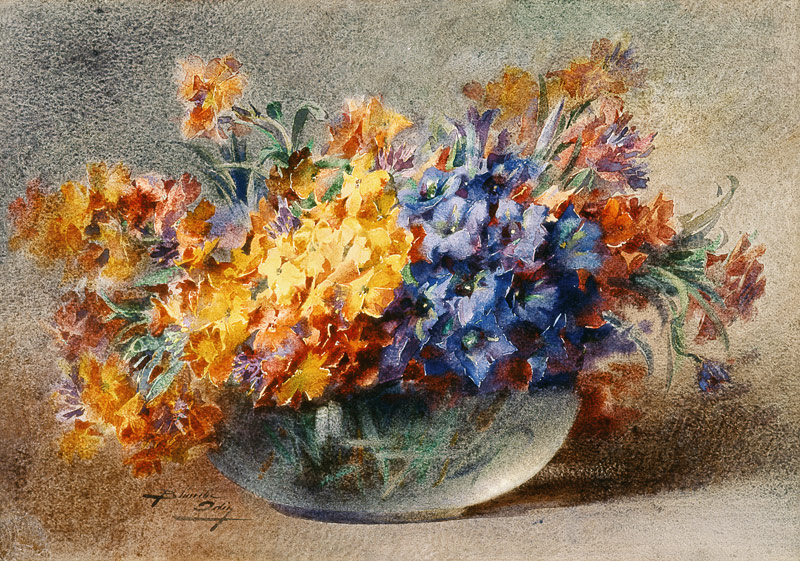 Spring flowers in a glass bowl - Blanche Odin as art print or hand painted  oil.