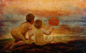 Children on the beach. from Carl Vinnen