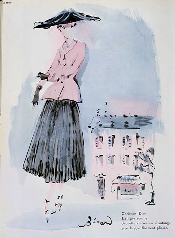 Fashion plate by Christian Dior, illustration from the magazine Vogue, June  1947 - Christian Berard as art print or hand painted oil.