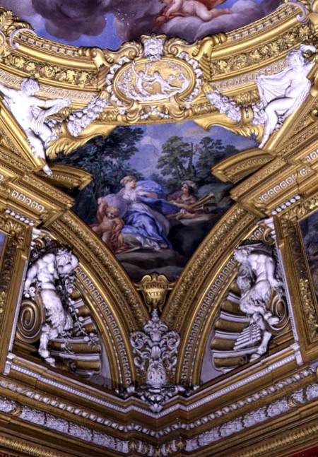 The 'Sala di Apollo' (Hall of Apollo) detail of pendentive depicting the muses Urania and Euterpe from Pietro  da Cortona,