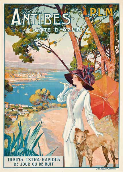 Poster advertising travel to Antibes David Dellepiane as art print or hand painted oil.