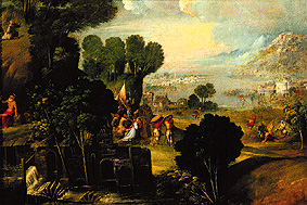 Landscape with scenes from the life of saints from Dosso Dossi