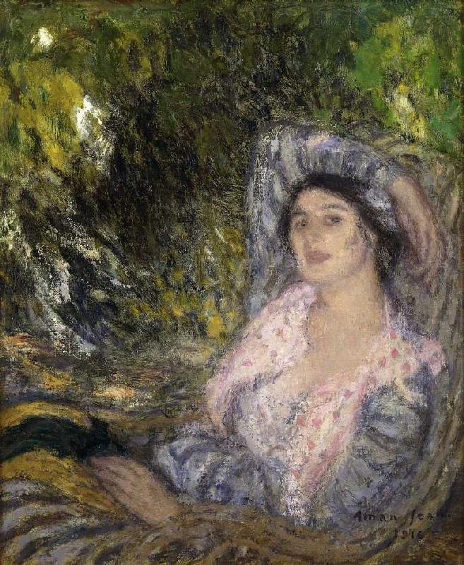 Dame in einem Garten (Femme dans un Jard - Edmond-Francois Aman-Jean as art  print or hand painted oil.
