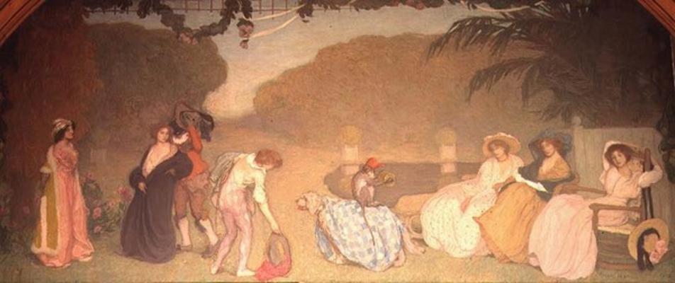 Young Girls Watching an Open Air Theatre - Edmond-Francois Aman-Jean as art  print or hand painted oil.