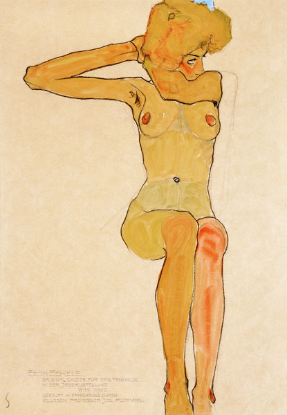 Sedentary female act with an abgespreizt - Egon Schiele as art print or  hand painted oil.