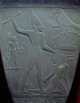 The Narmer Palette: ceremonial palette depicting King Narmer, wearing the white crown of Upper Egypt from Egyptian 1st Dynasty