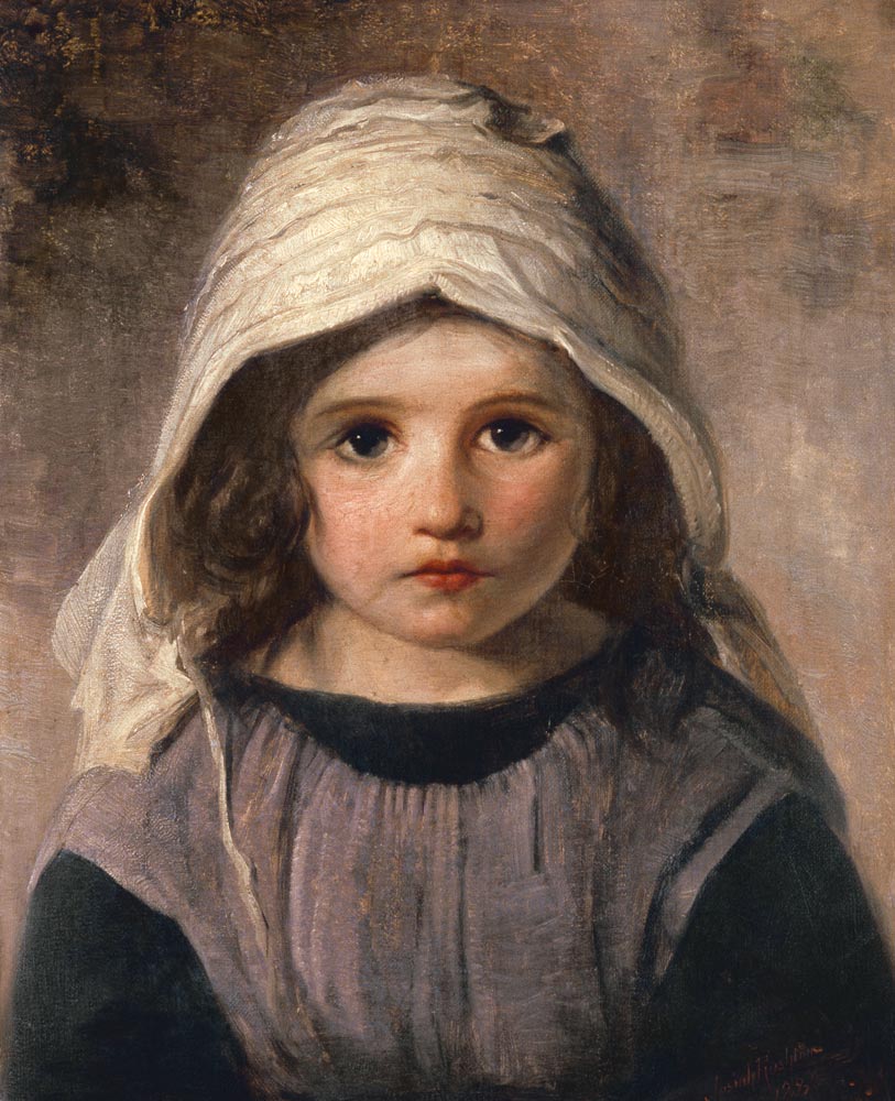 Study of a Girl in a Bonnet - English School as art print or hand painted  oil.