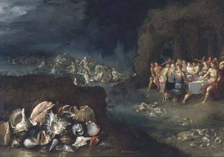 Still life of shells with the Feast of the Gods from Frans Francken d. J.