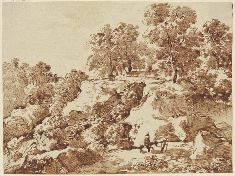 Berglandschaft mit hohen Bäumen und einem Reiter from Franz Innocenz Josef Kobell