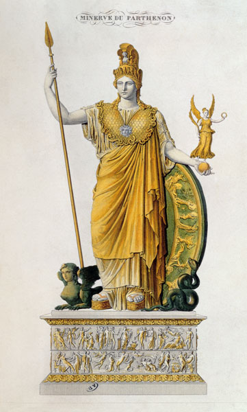 Athena Parthenos, statue from the Parthe - French School as art print or  hand painted oil.