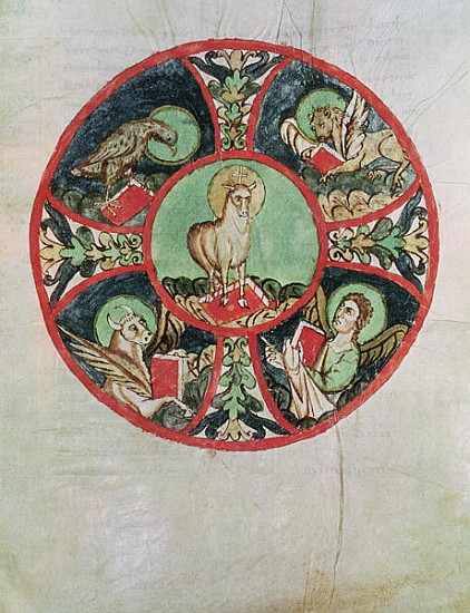 Ms. 69 fol.138v The Lamb of God surrounded the Symbols of the Evangelists from French School
