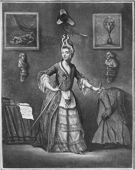 The Chevalier d''Eon, dressed as a woman from French School