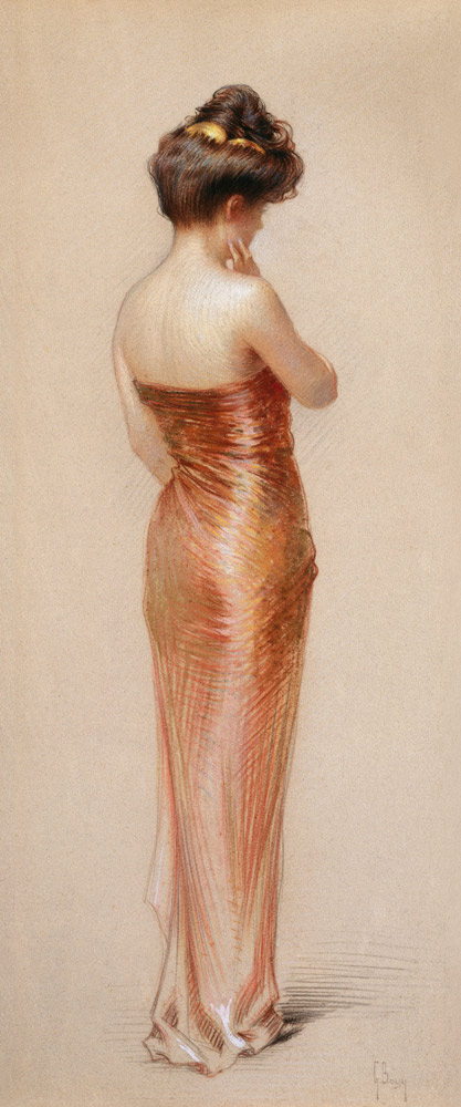 Im roten Kleid. - Gaston Bouy as art print or hand painted oil.