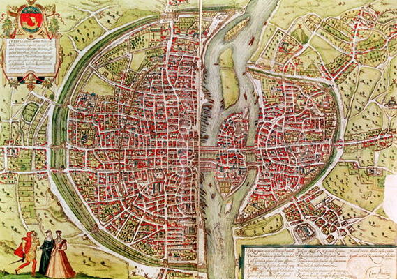 Map of Paris from 'Civitates orbis terra - Georg Braun as art print or hand  painted oil.