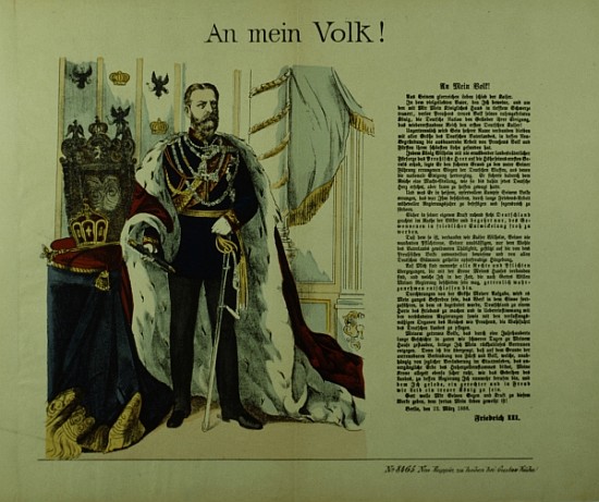 Copy of a declaration from Frederick III to his subjects, 12th March 1888 from German School