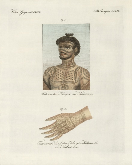 The art of tattooing on the island of Nukahiwa from German School, (19th century)
