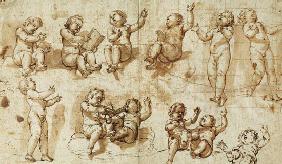 Studies of Putti (pen, ink, wash and chalk) - Detail