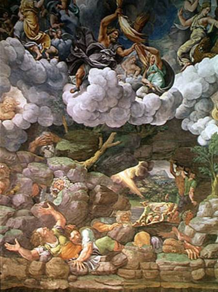 Olympus and Zeus Destroying the Rebellio - Giulio Romano as art print or  hand painted oil.