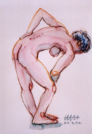 Left hand at a left hip, stationary female act, upper part of the body raked hand ..., bent to the f from Hajo Horstmann