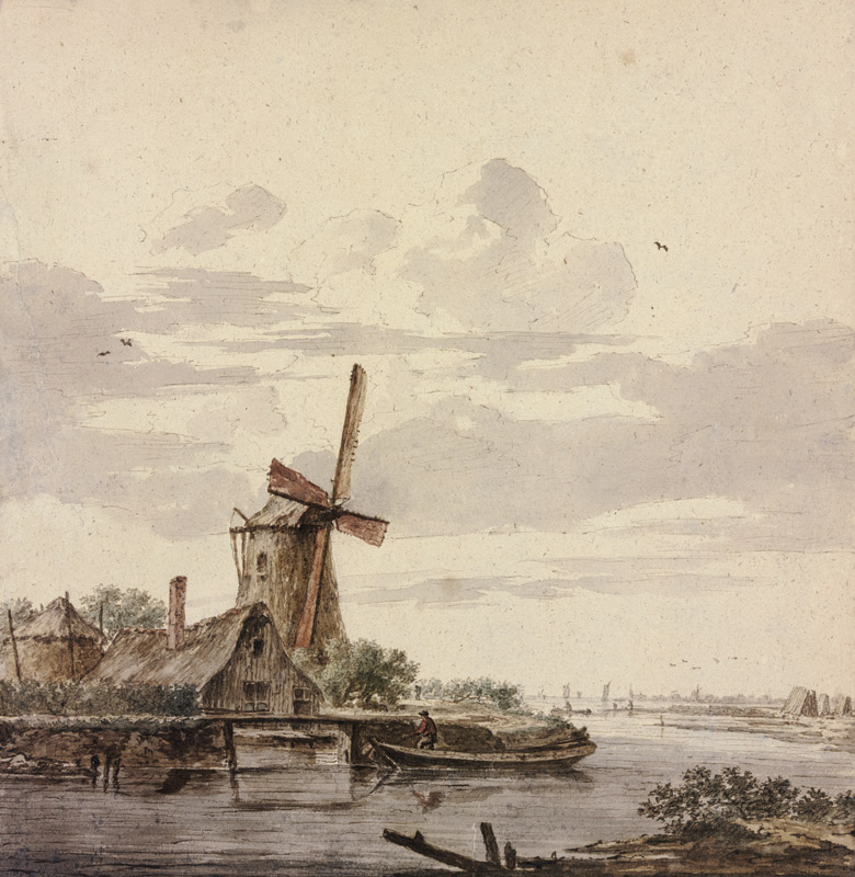 Kleiner Fluss, der ins Meer mündet, links eine Windmühle from Hendrik Kobell