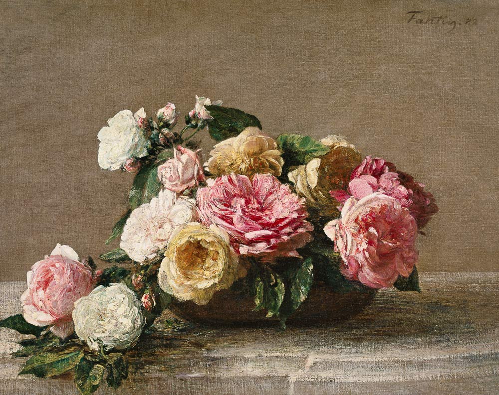 Roses in a Dish - oil painting of Henri Fantin-Latour as art print or hand  painted oil.