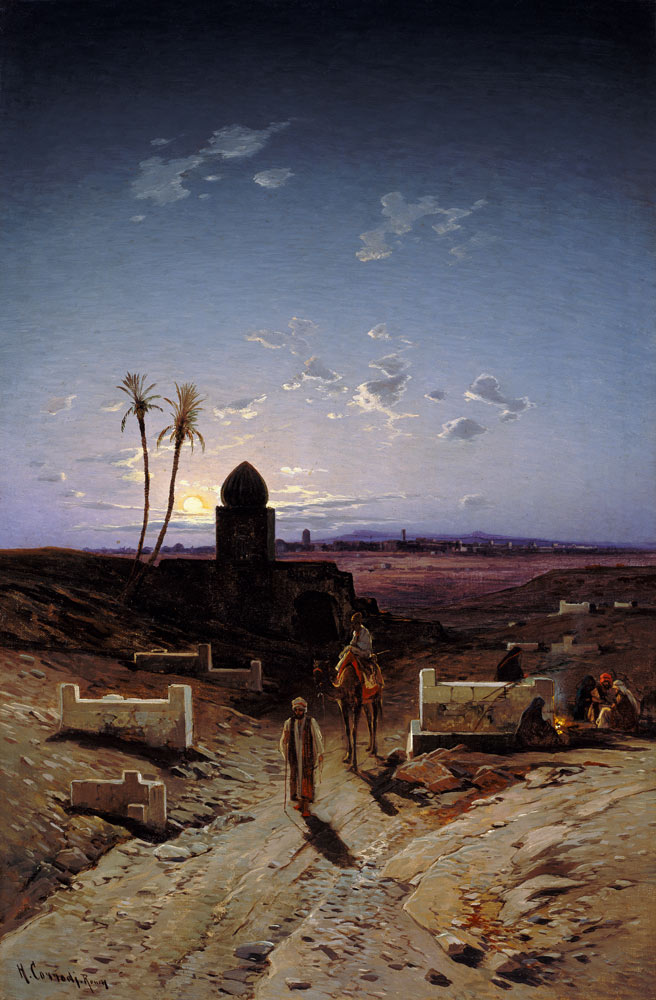 Abendlicht in der Wüste. - Hermann David Salomon Corrodi as art print or  hand painted oil.