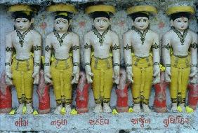 Pancha Pandava, the five hero brothers of the Mahabharata (painted stone) 