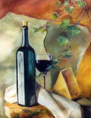 Still life with wine and cheese 1999