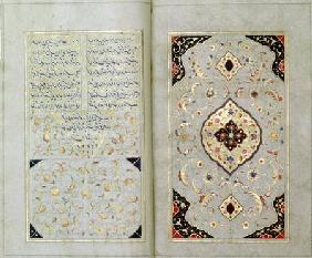 Illuminated pages from a manuscript of Hafez, Zand Period style