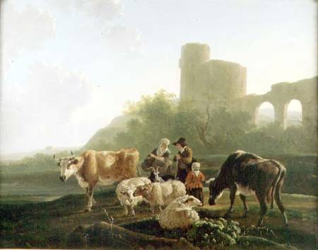 Rustic Figures with Cattle and Sheep from Jacob Van Stry