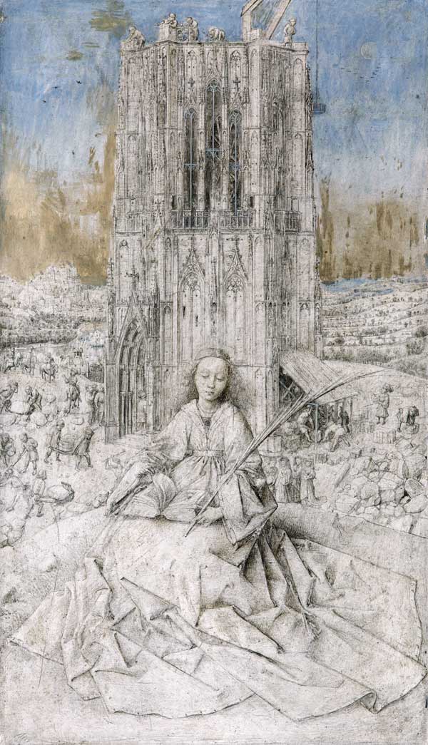 St. Barbara, 1437 (grisaille) - Jan van Eyck as art print or hand painted  oil.