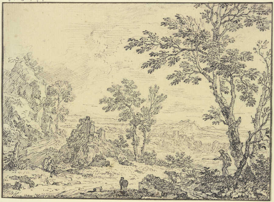 Landschaft mit Ruinen, vorne rechts ein Schafhirte - Jan van Huysum as art  print or hand painted oil.
