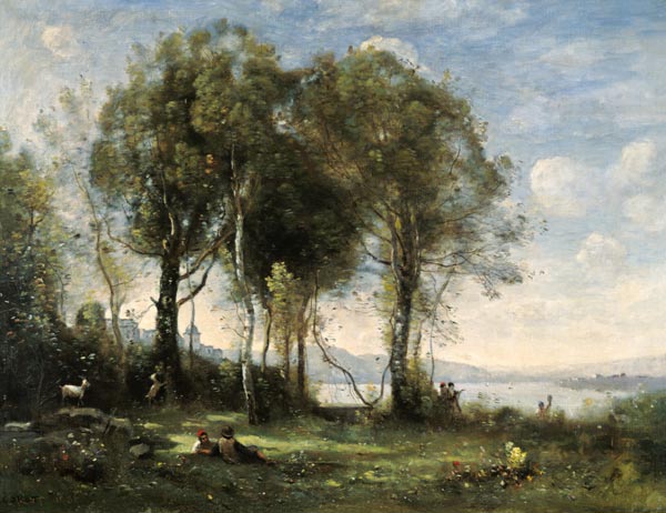 The Goatherds of Castel Gandolfo - Jean-Babtiste-Camille Corot as art print  or hand painted oil.
