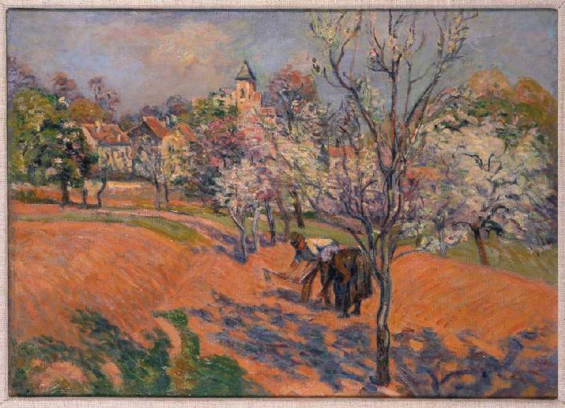 Farmers at the Bohnensäen under blossomi - Jean-Bapt.Armand Guillaumin as  art print or hand painted oil.