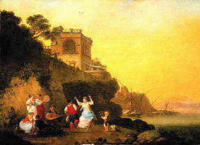 Tarantella dancing country people at the - Jean-Baptiste Hilaire as art  print or hand painted oil.
