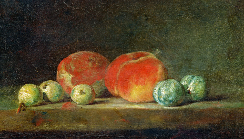 Peaches, Pears and Plums on a table - Jean-Baptiste Siméon Chardin as art  print or hand painted oil.