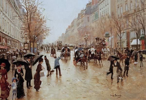 Boulevard Poissonniere in the Rain, c.18 - Jean Beraud as art print or hand  painted oil.