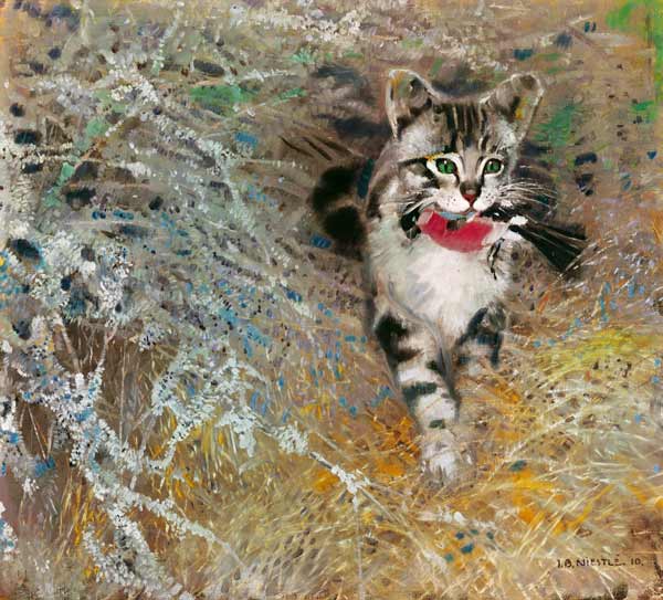 Poaching cat - Jean Bloé Niestle as art print or hand painted oil.