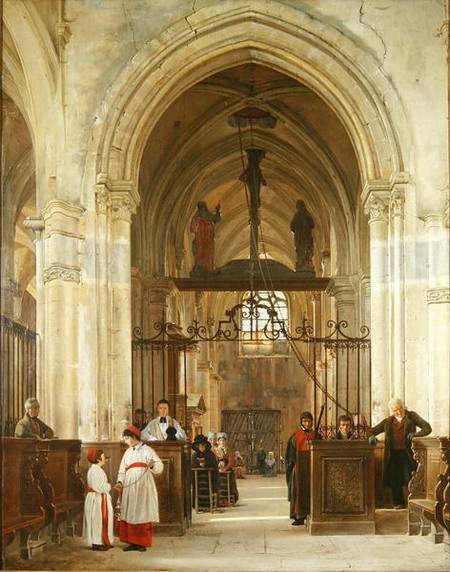 Interior of the Church of St. Prix, Vall - Jean Bruno Gassies as art print  or hand painted oil.